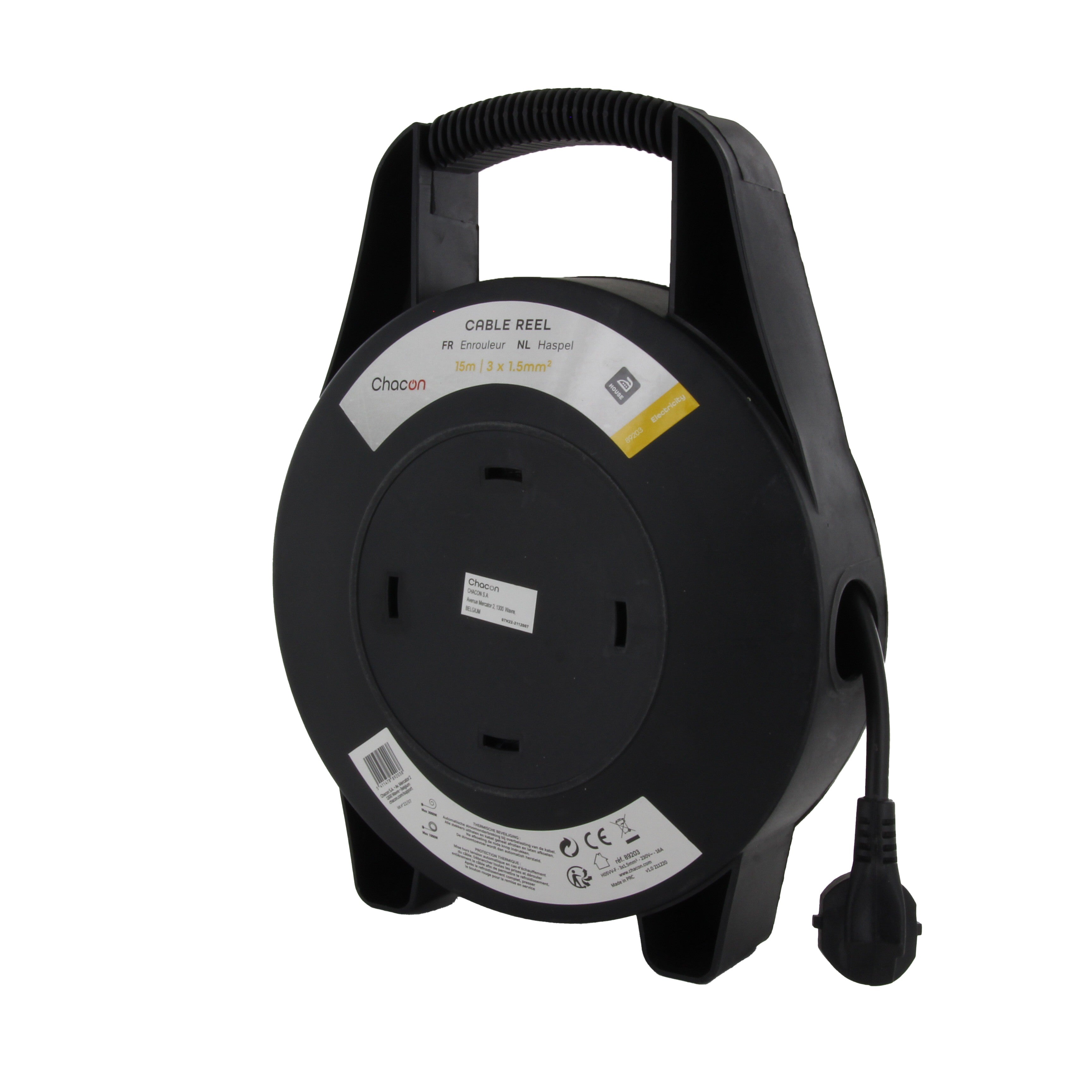 Enrolador de cabo 4 x 16 A - 15 m - 3x1.5mm - cassete