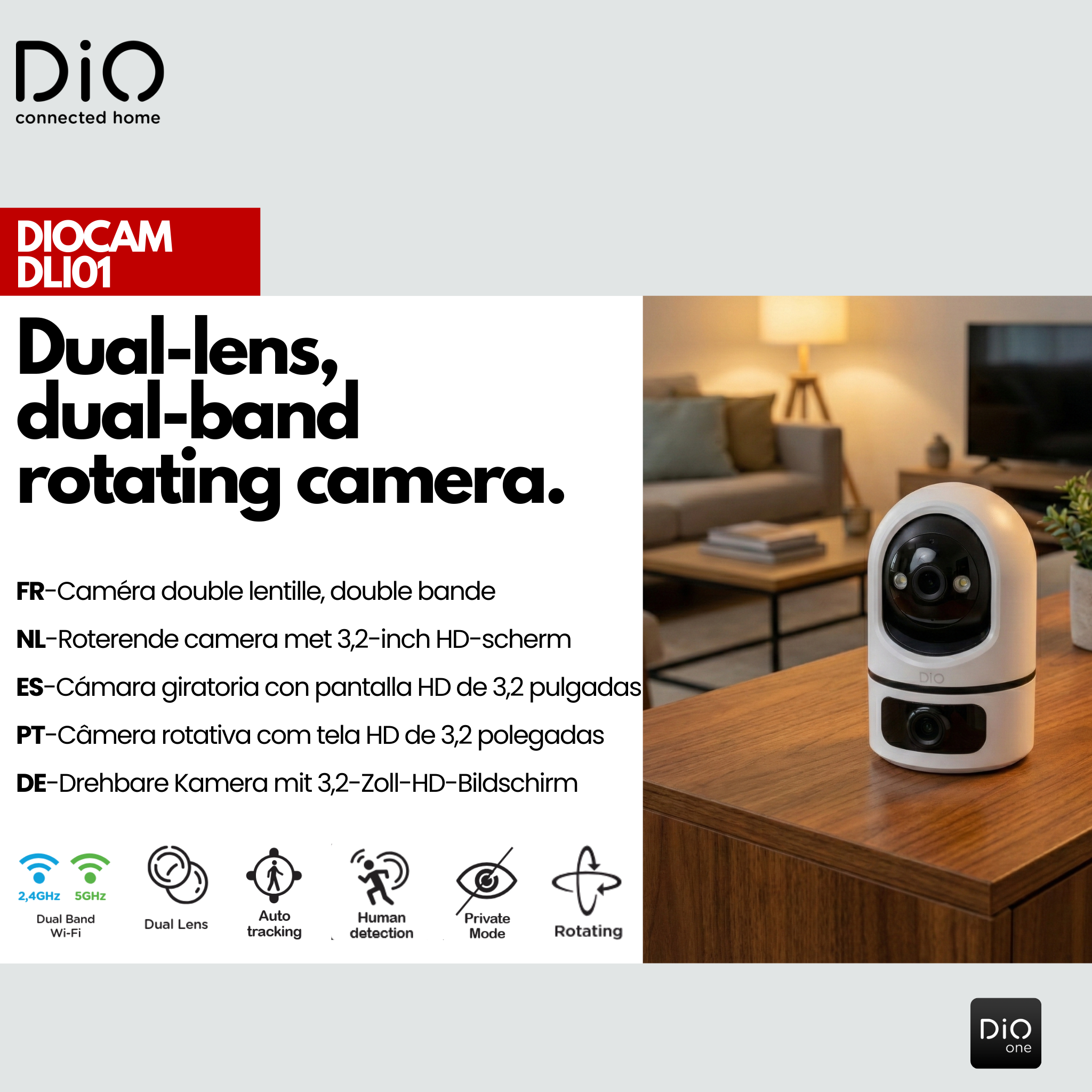 Dual-band roterende Wi-Fi-camera met dubbele lens voor binnenshuis - FULL HD 2MP