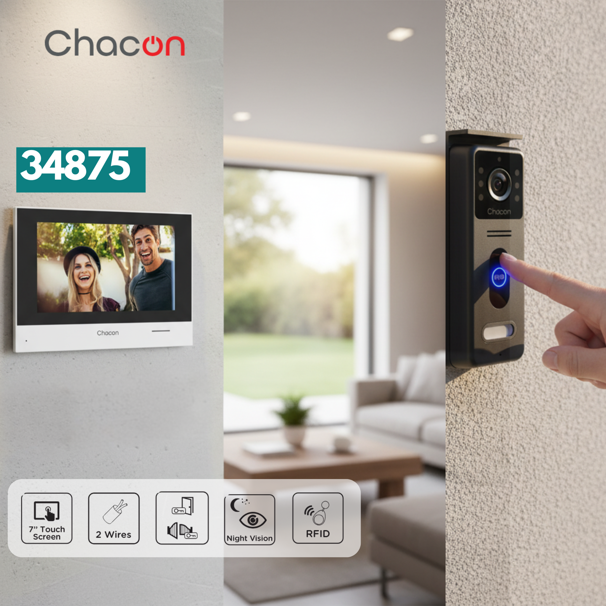 2-wire videophone with 7" touch screen and RFID unlocking