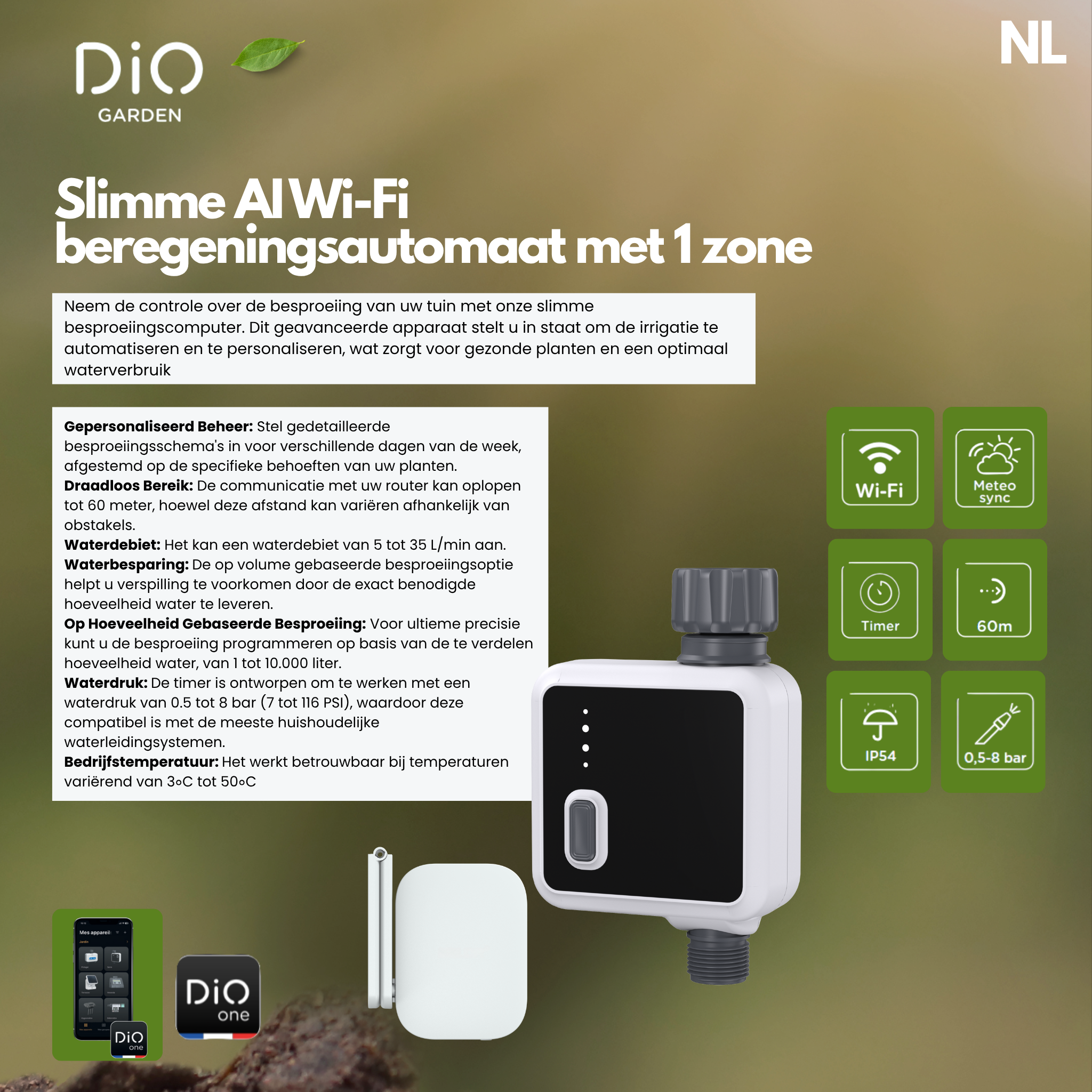 Programador de riego IA Wi-Fi con 1 salida
