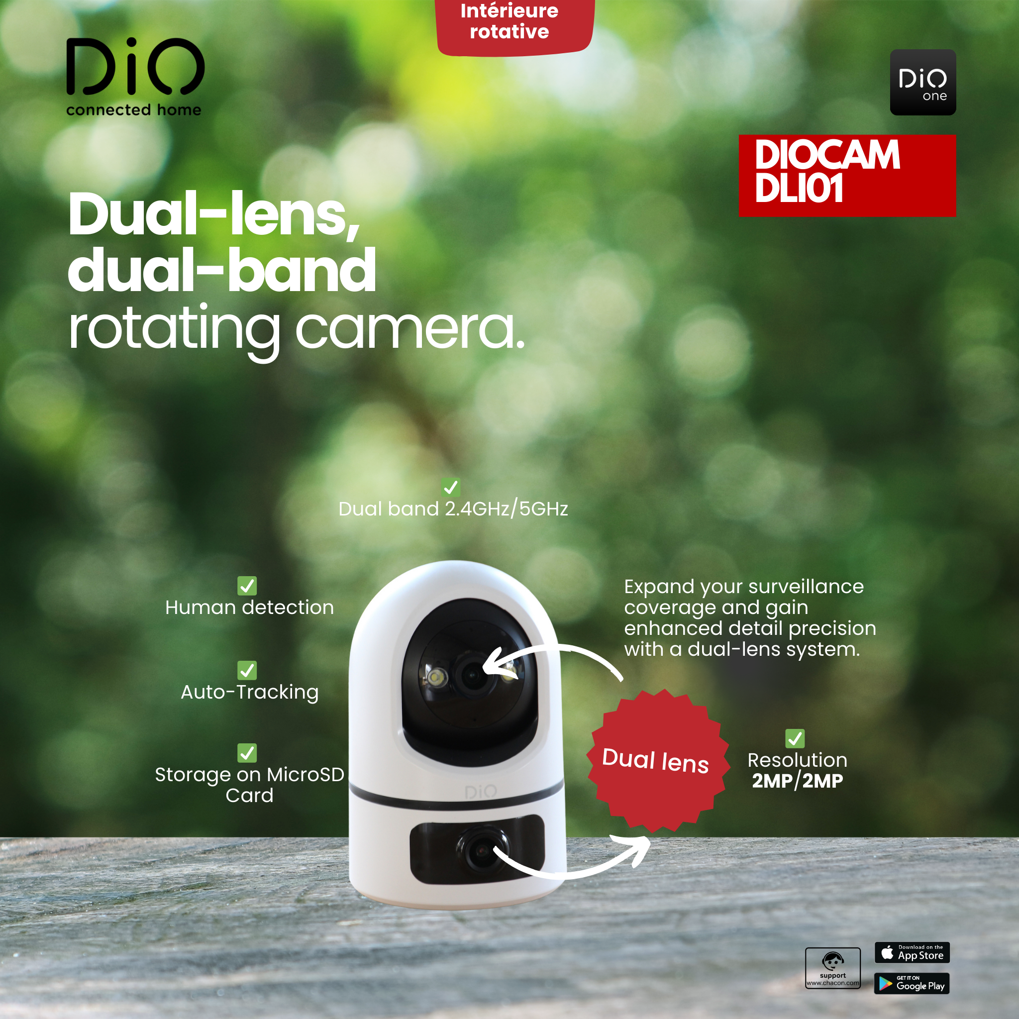 Dual-band roterende Wi-Fi-camera met dubbele lens voor binnenshuis - FULL HD 2MP