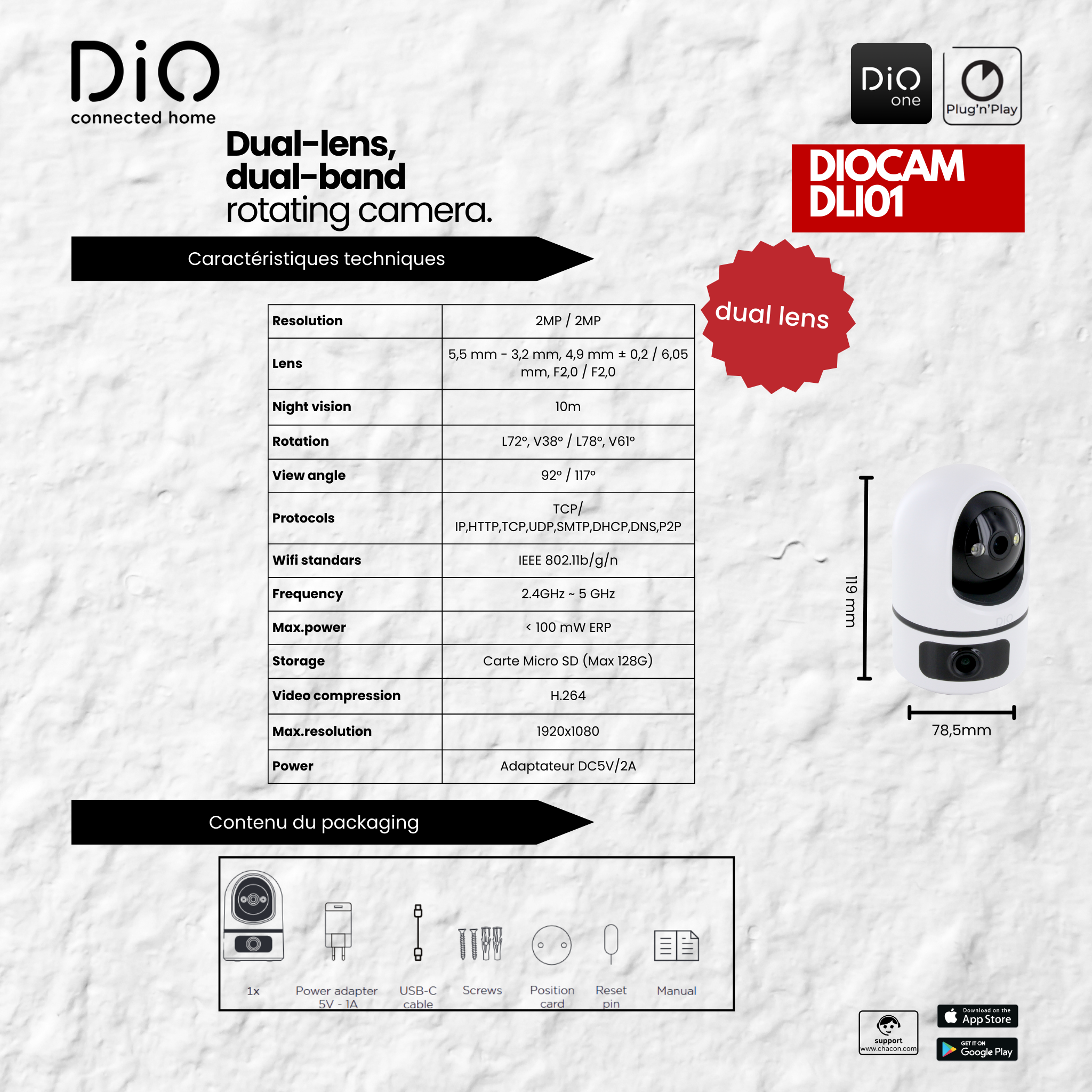 Dual-band roterende Wi-Fi-camera met dubbele lens voor binnenshuis - FULL HD 2MP