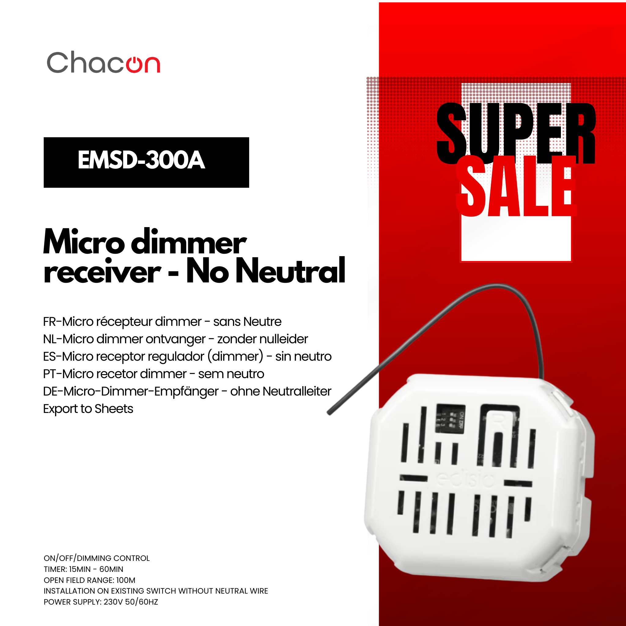 Micro récepteur dimmer - sans Neutre