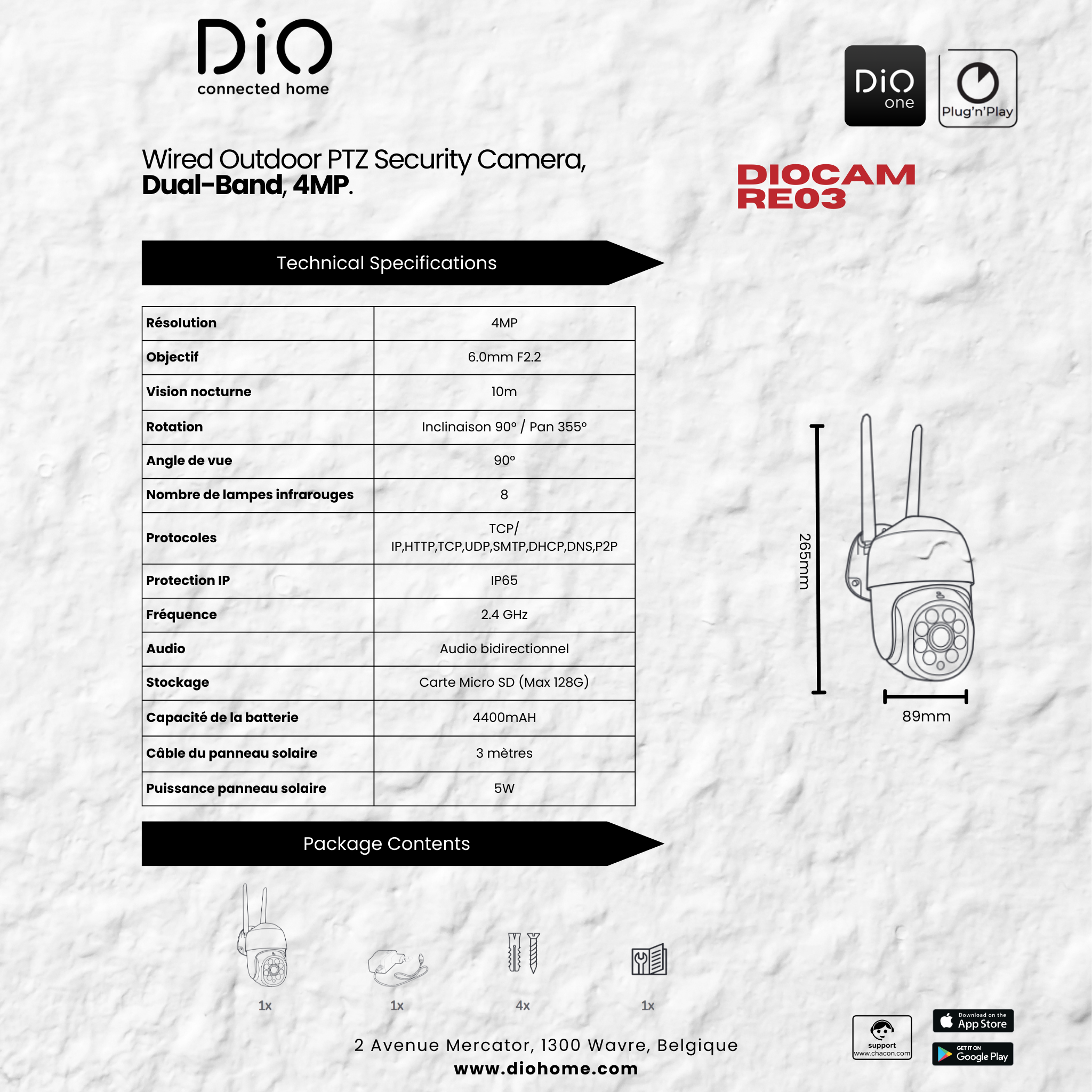 Cámara giratoria con cable para exteriores de 4 MP, doble banda