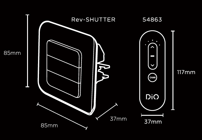 Pack with 3 Connected Shutter Switches and remote control - DiO Connect