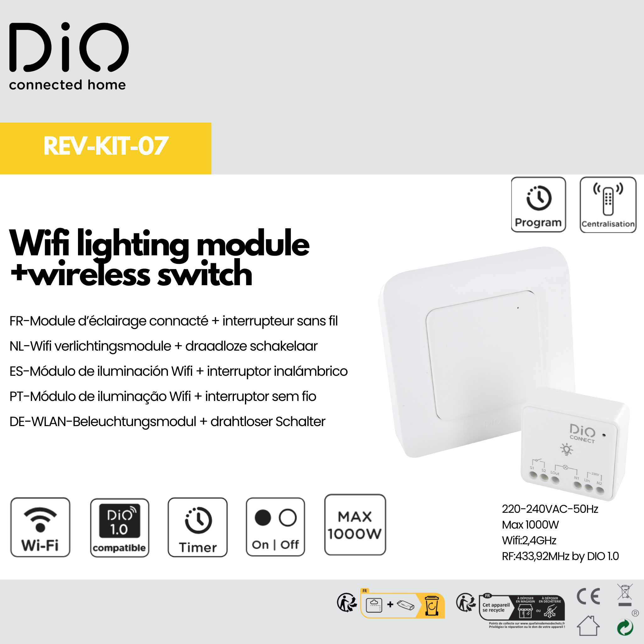 On/off lighting module set + 1 DIO Connect switch