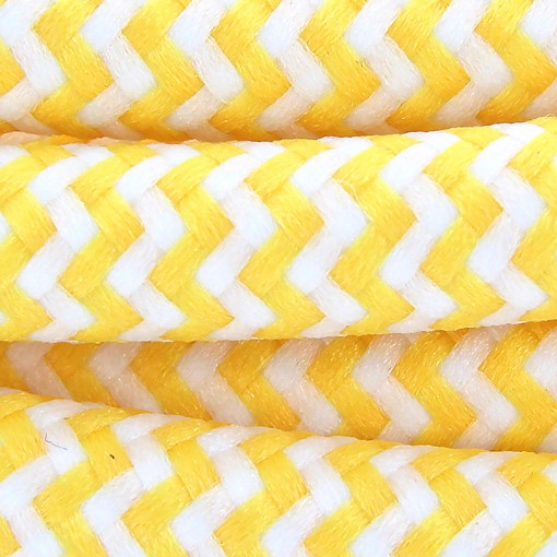 Stoffen snoer, zigzagmotief, geel en wit, 2 x 0,75 mm2
