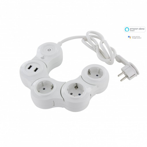 Snake Wifi Multistekker - 3 x16 A+ 2 x USB - 1.5 m - blanc