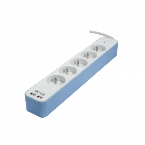 Multistekker  5 x 16 A + 2 USB3G1.0 mm2 1.5 m- wit/ blauw