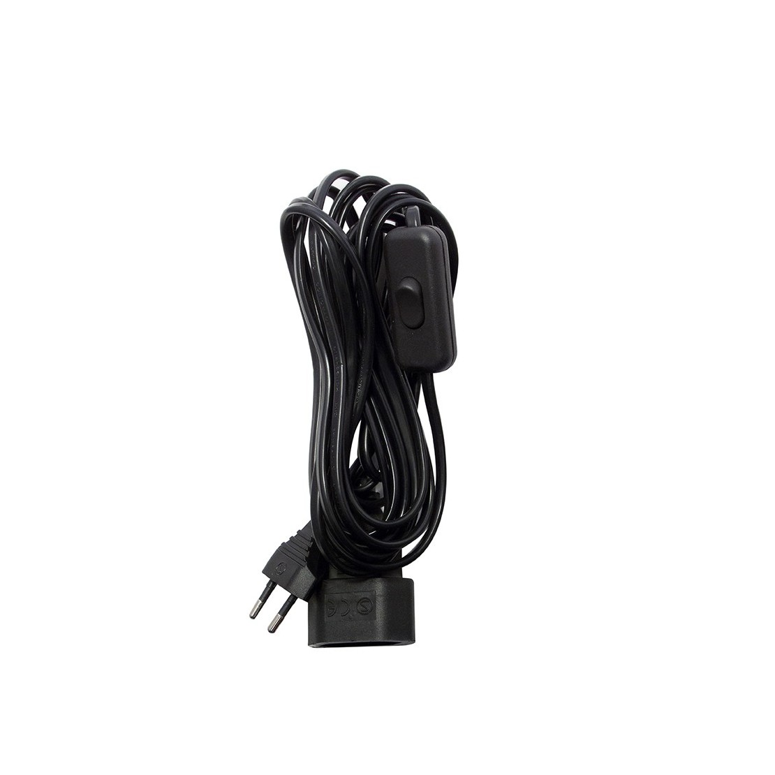 Extensão eléctrica 2,4m fio 2x0,75mm² preto, ficha Inglesa (UK) e  interruptor de mão pretos