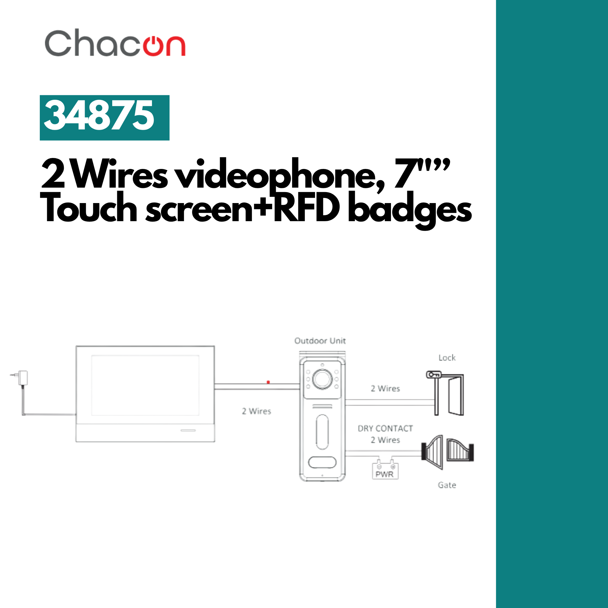 Videoteléfono de 2 hilos con pantalla táctil de 7" y desbloqueo RFID