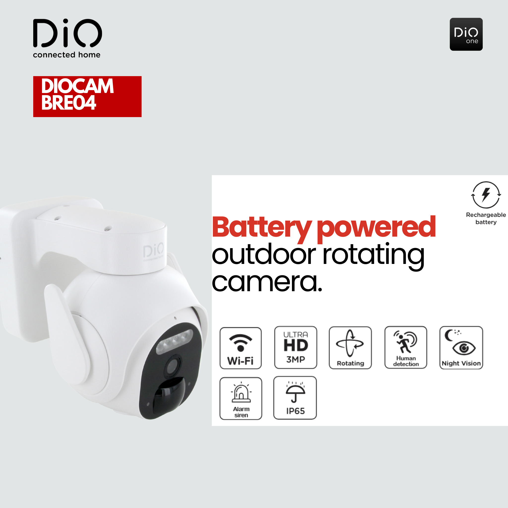 Caméra extérieure rotative WiFi sur batterie - 3MP