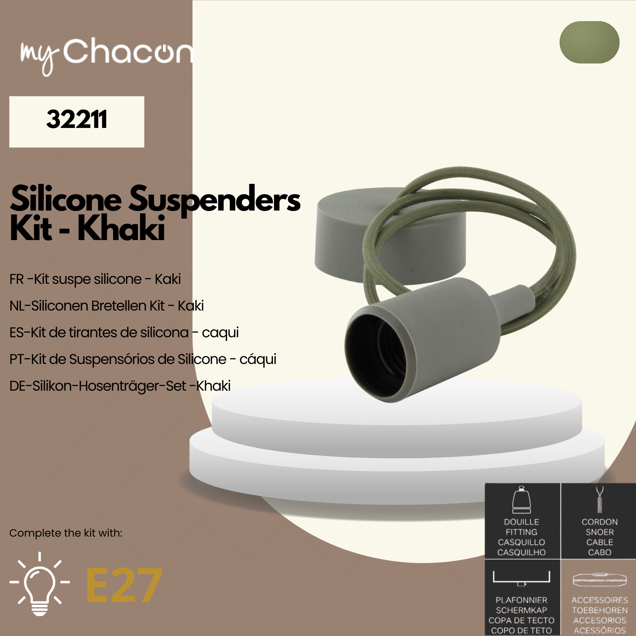 Silicone pendant light kit - olive green