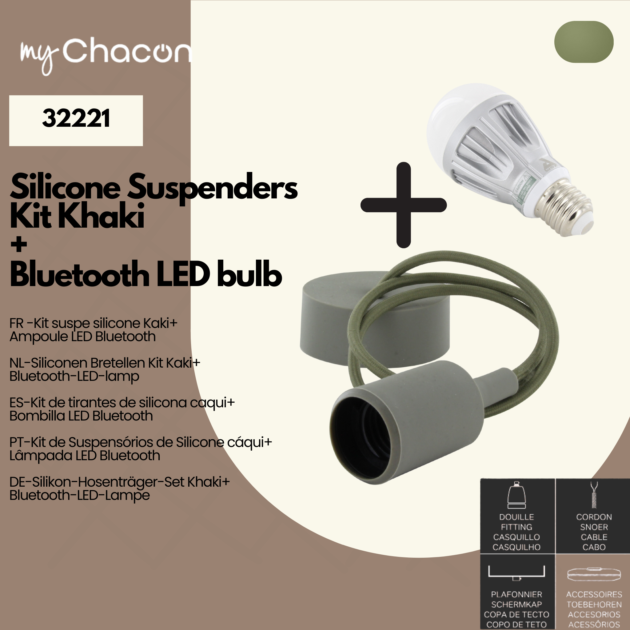 Kaki ophangset + bluetooth LED lamp