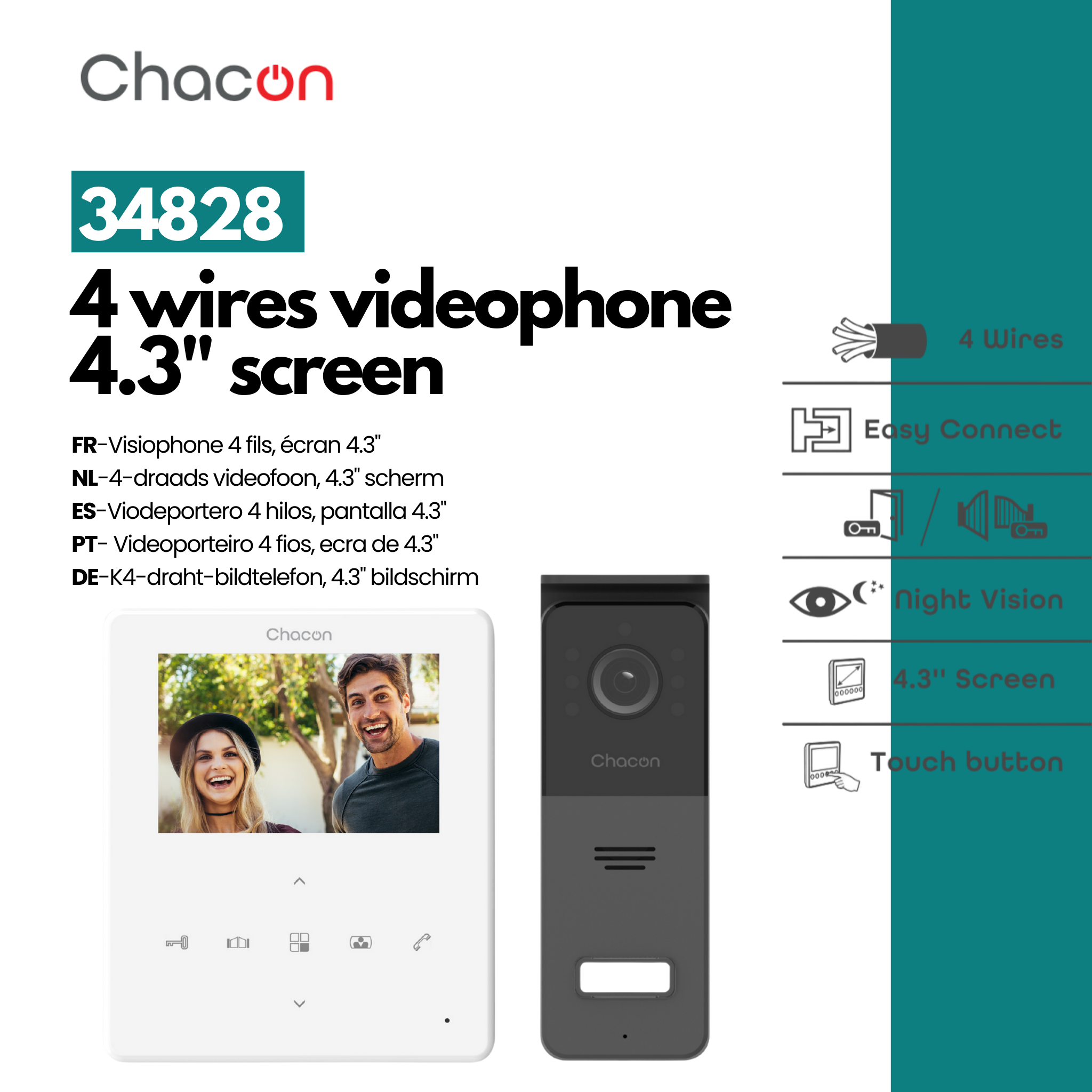 Vidéophone filaire 4,3" tactile (4 fils)