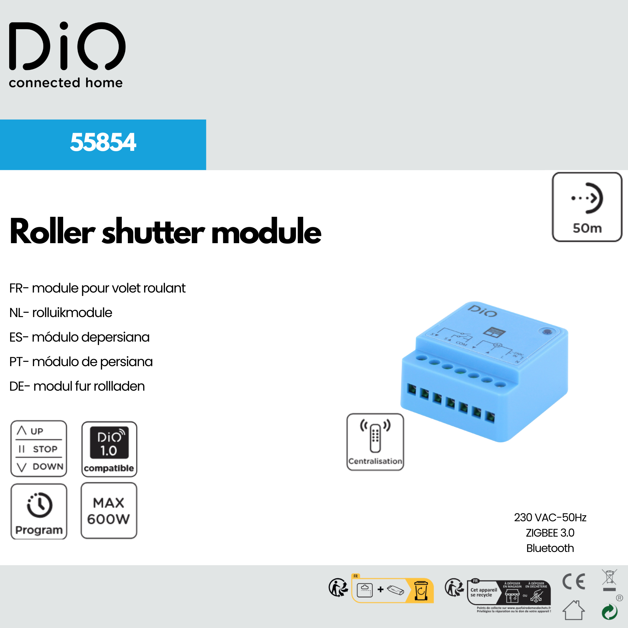 Módulo de persiana DIO (433 MHz / Zigbee / BLE)