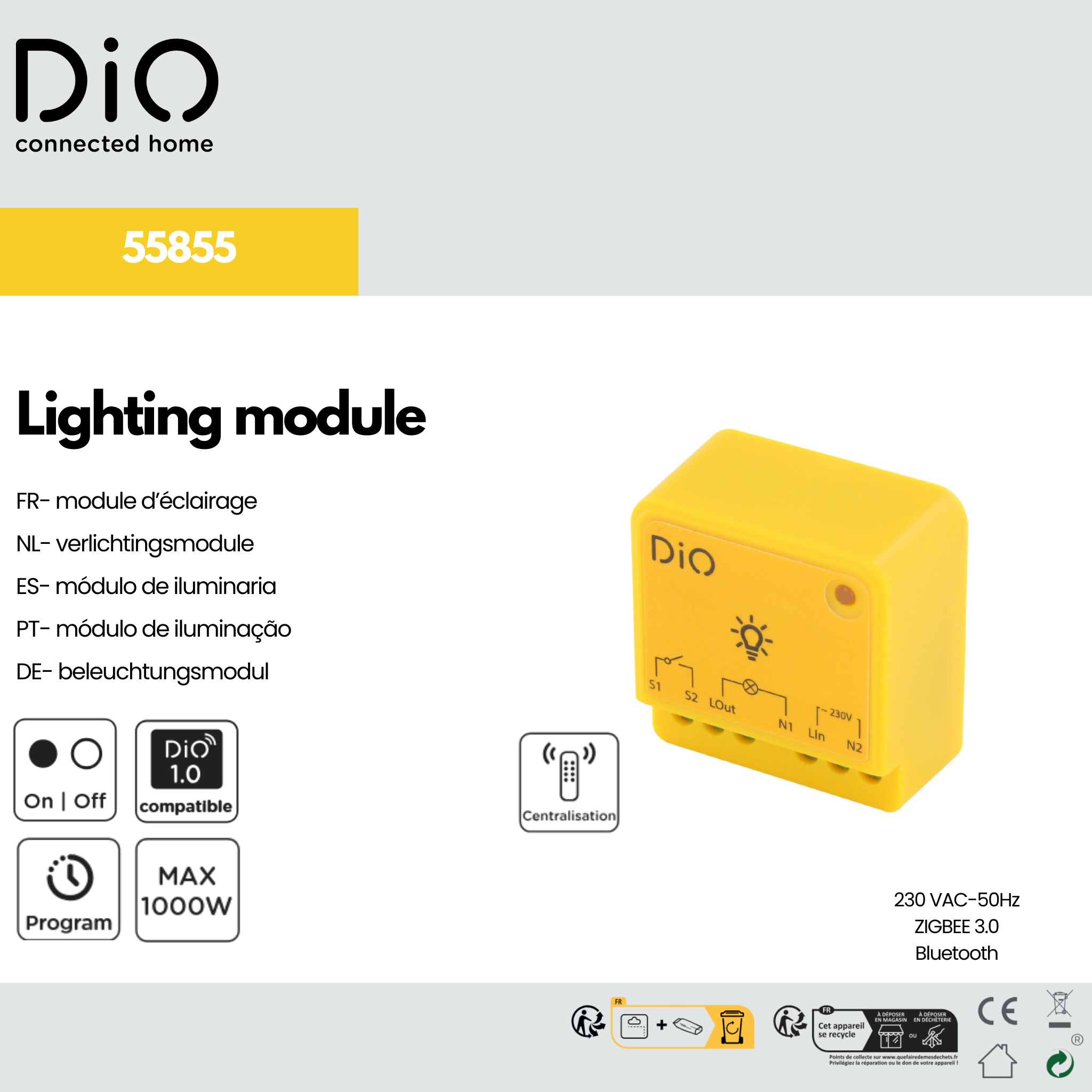 Módulo de iluminación On/Off de 1000W (433Mhz / Zigbee / BLE)