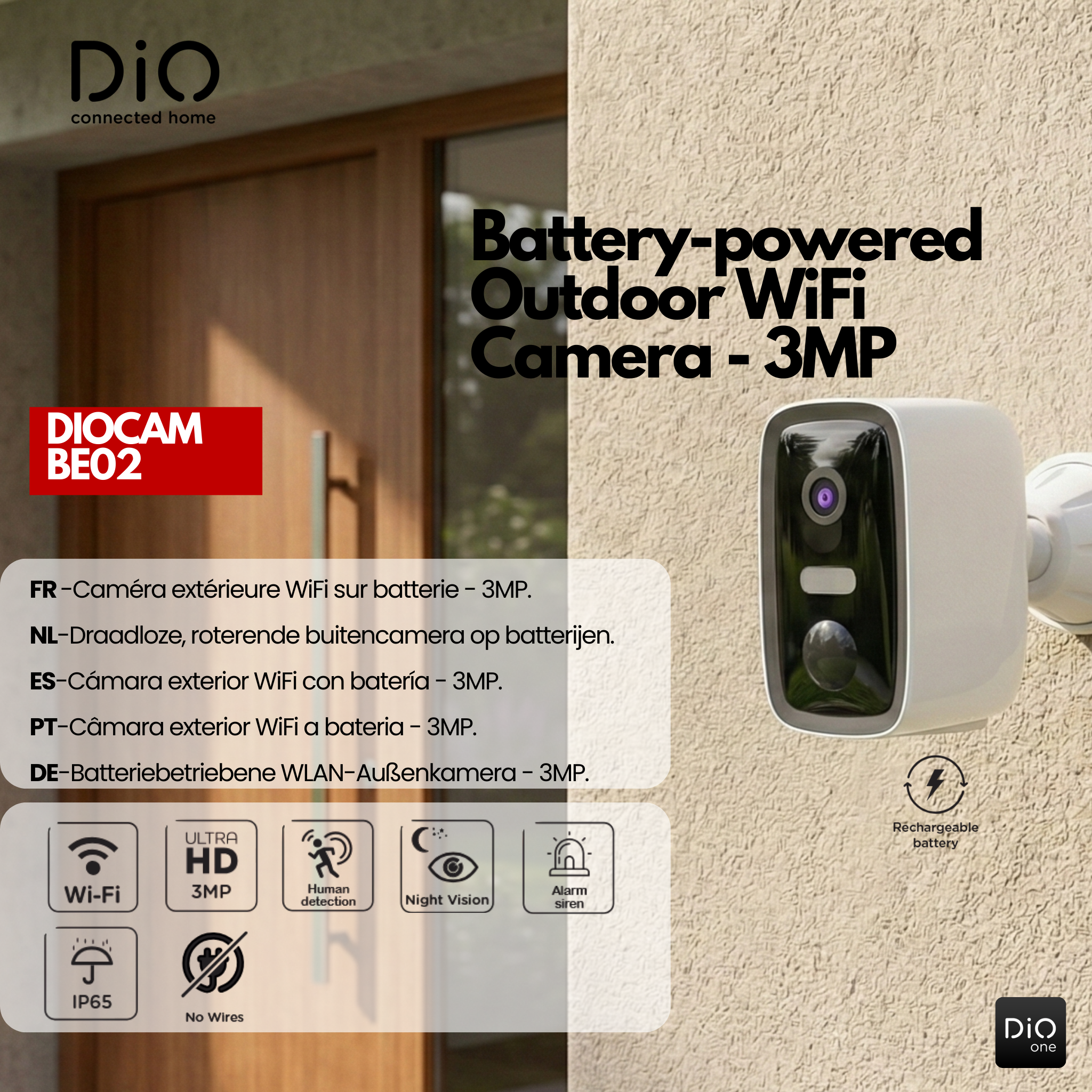 100% draadloze buitencamera met batterijvoeding –3MP