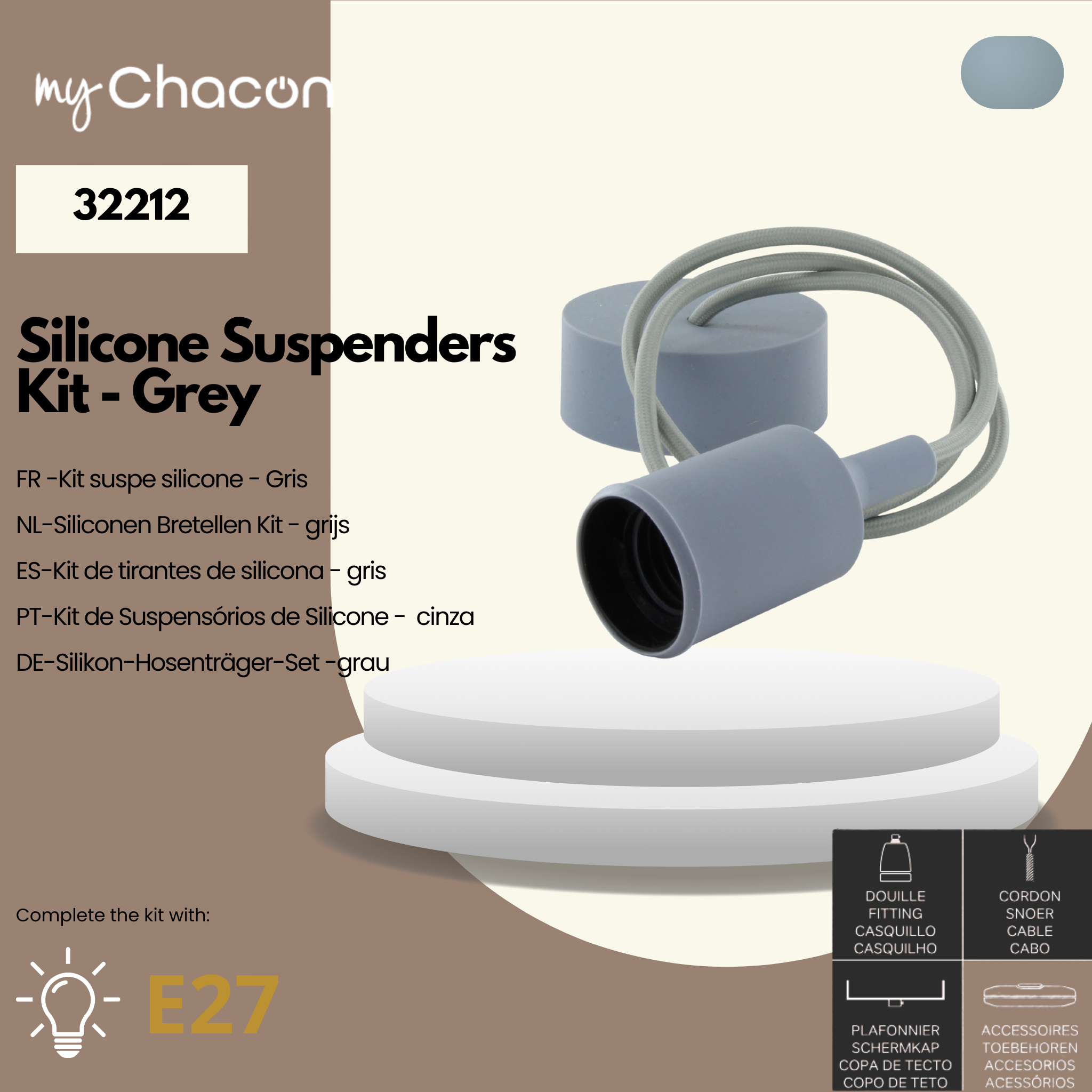 Silicone pendant light kit - Grey