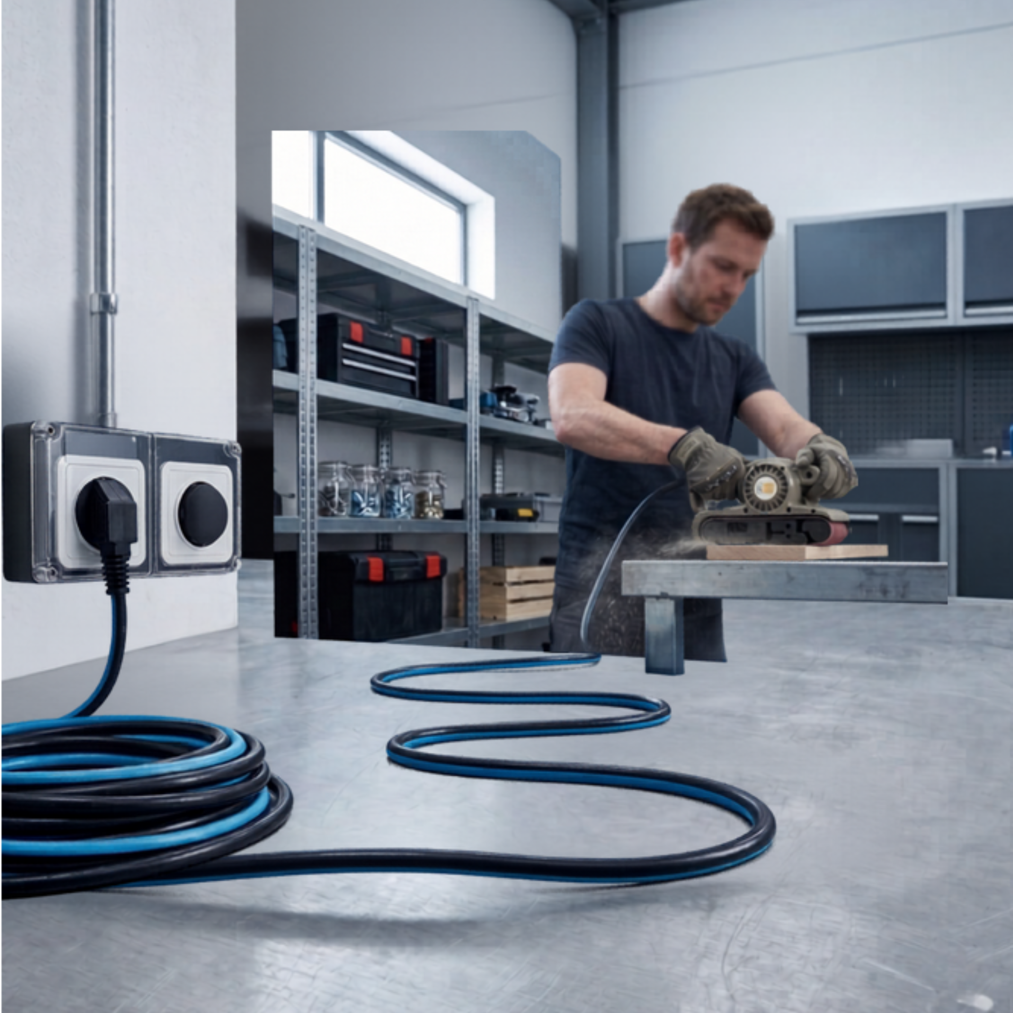 Chacon Verlengkabel 20m - Blauw/Zwart - Schuko stekker