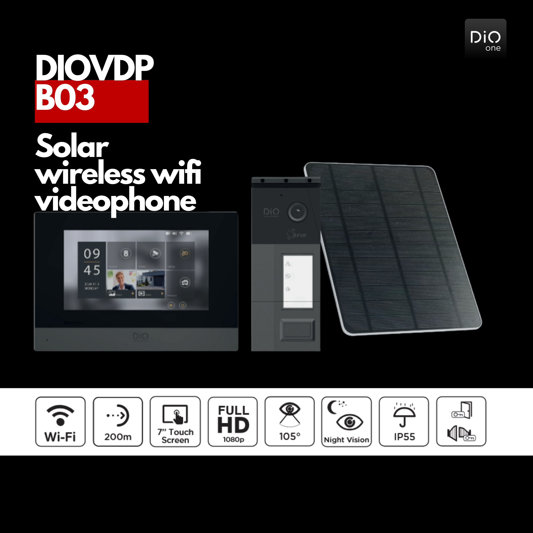 DiO draadloze Wi-Fi videofoon op batterij met zonnepaneel