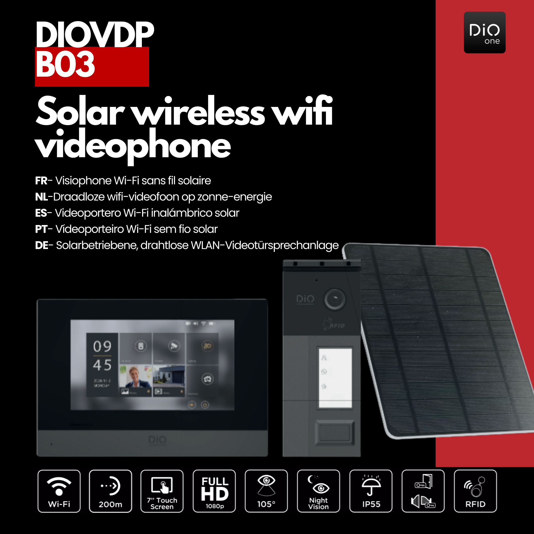 DiO draadloze Wi-Fi videofoon op batterij met zonnepaneel