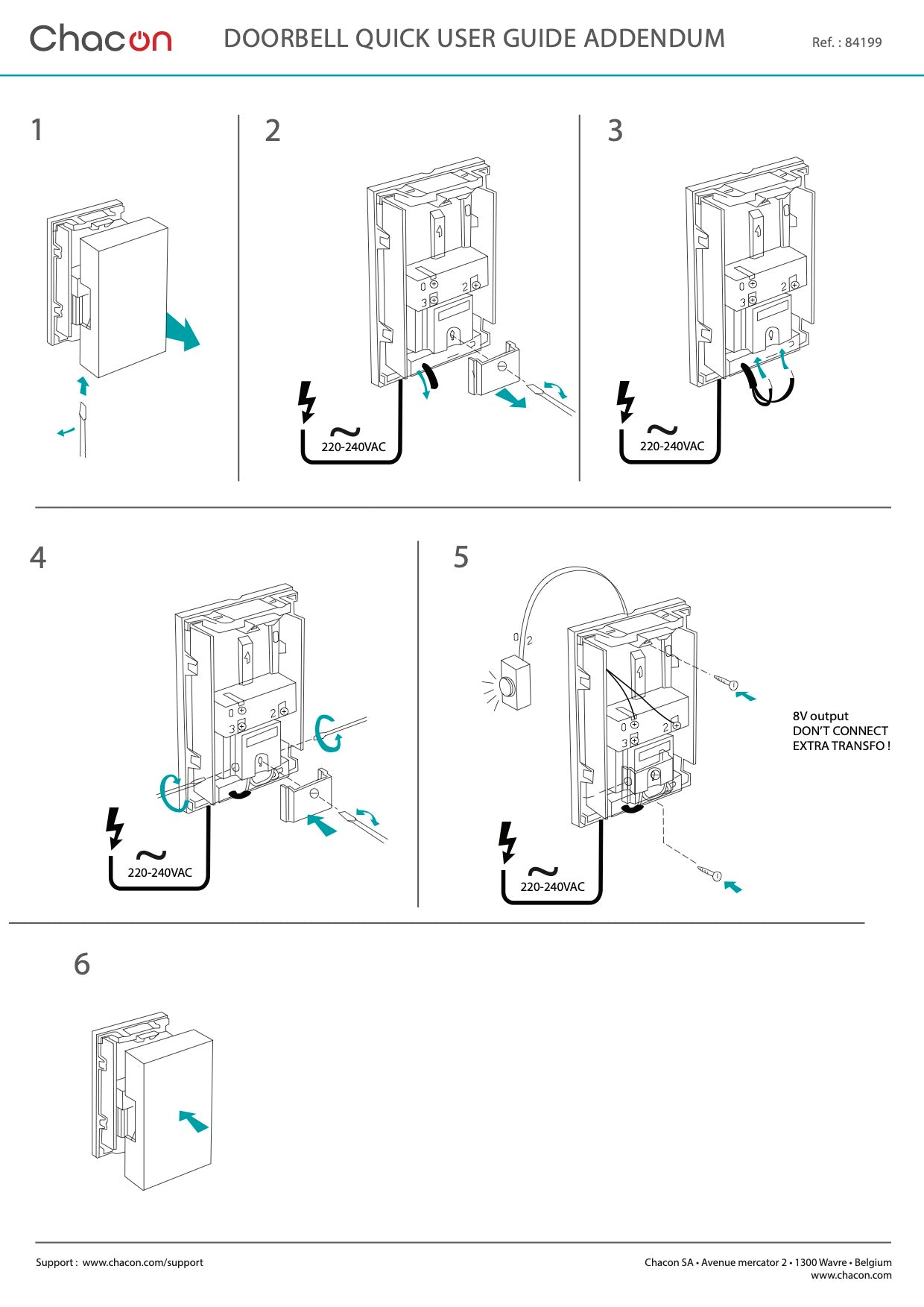 Bedrade deurbel met belknop – wit