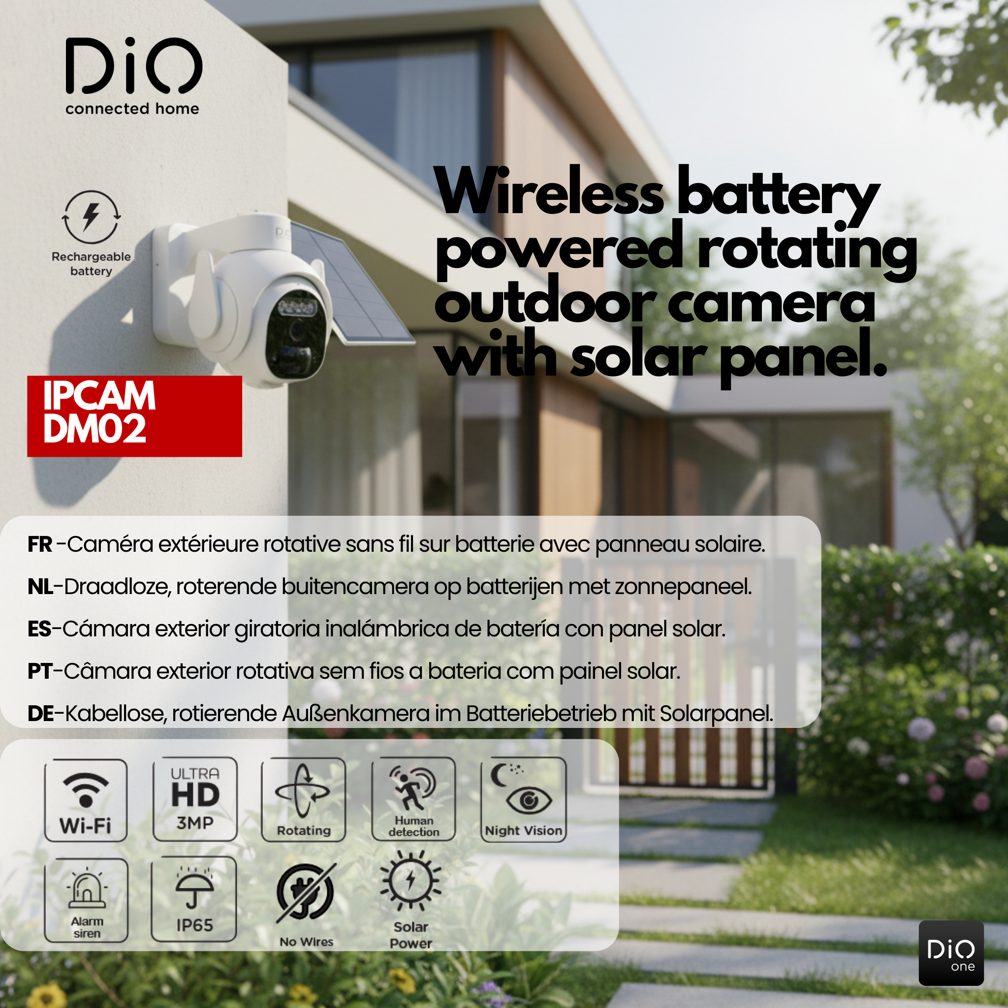 Cámara rotativa WiFi inalámbrica domo para exteriores con panel solar