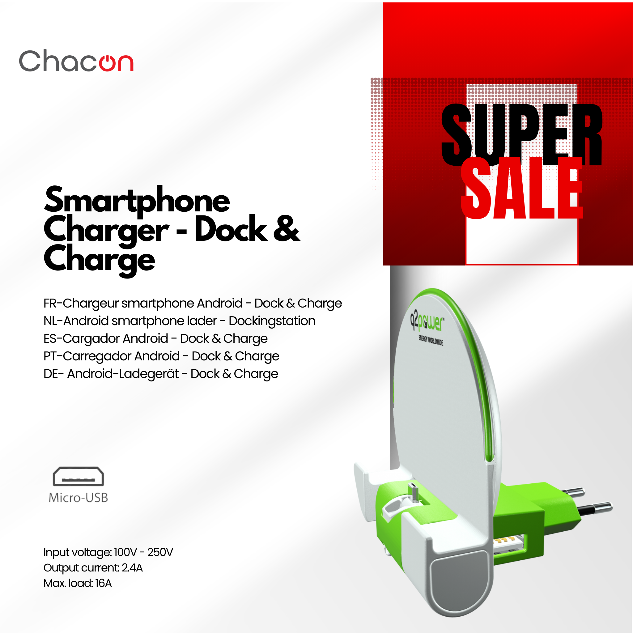 Caricabatterie per smartphone Android - Dock & Charge