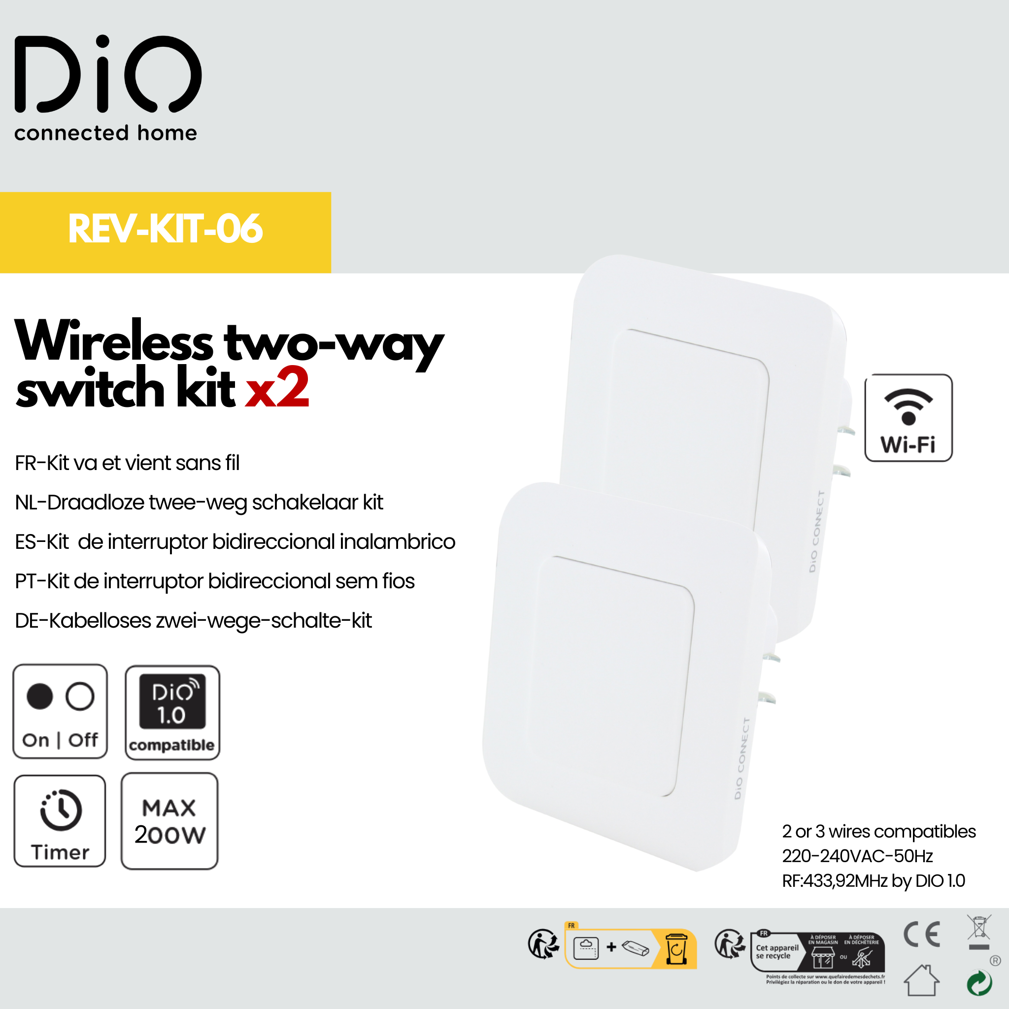Kit of 2 Connected Light Switch -DiO Connect