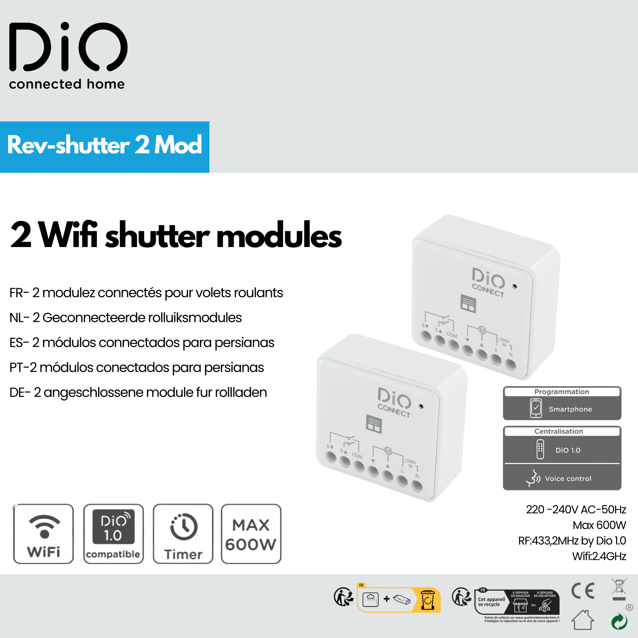 Kit de 2 Modulo per tapparelle programmabili DiO Connect